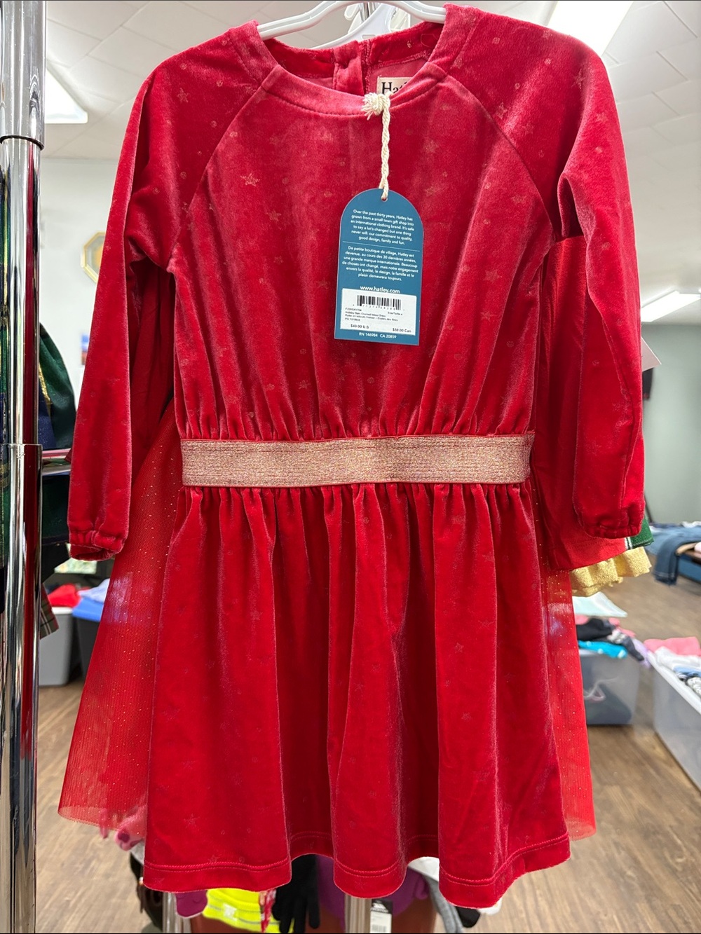 Hatley Red Velvet Holiday Dress with Gold Waistband